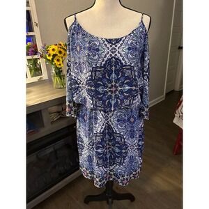 Bisou Bisou dress size 12 3/4 open‎ sleeve blue floral paisley